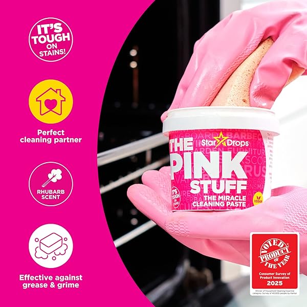 STARDROPS – THE PINK STUFF MIRACLE CLEANING PASTE & SQEEZY SCRUBBER SPONGE BUNDLE – ALL-PURPOSE, NON-SCRATCH CLEANER FOR KITCHENS, BATHROOMS, WALLS, FLOORS, POTS, GROUT, AND MORE