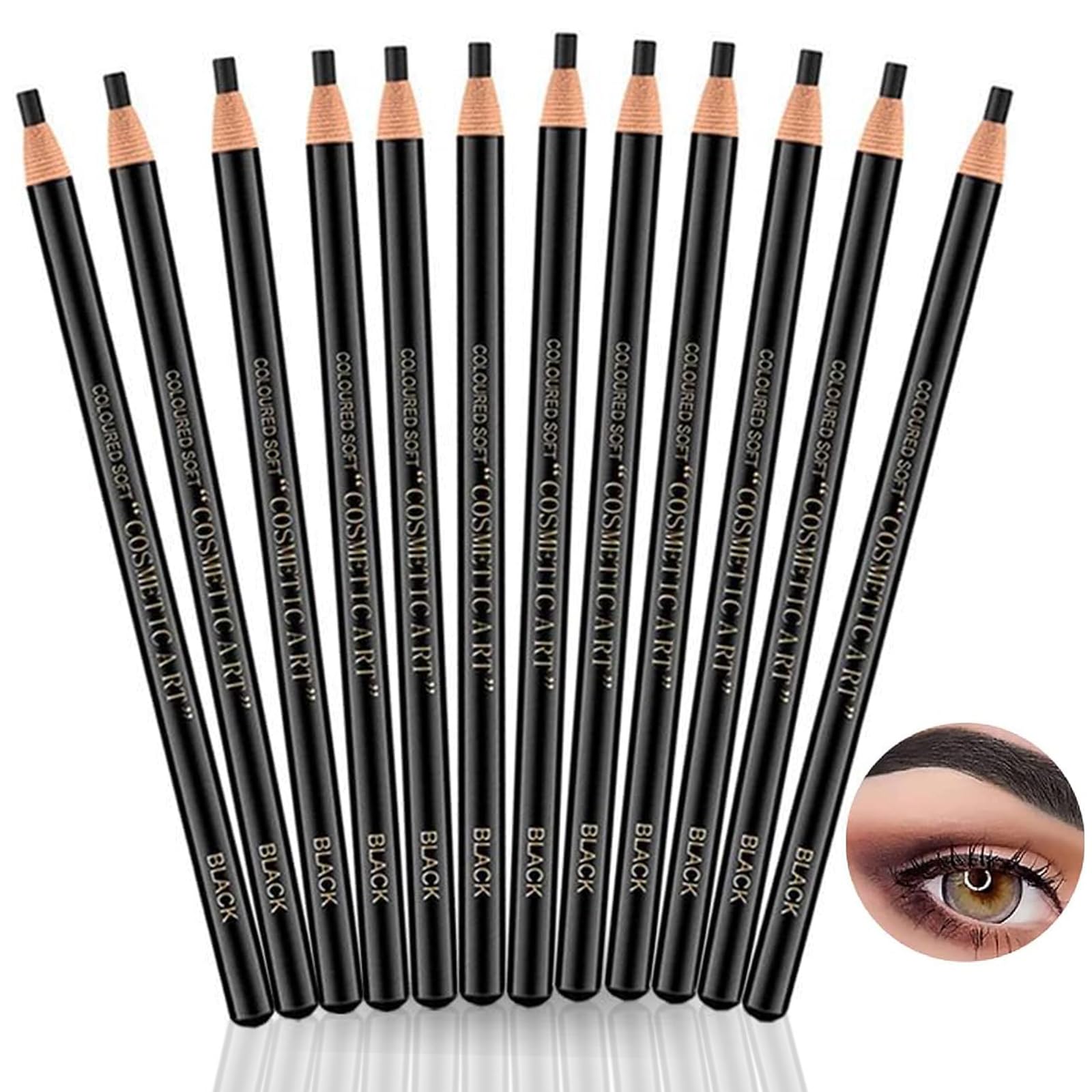 12 Pcs Pull Cord Peel-Off Tattoo Makeup,Waterproof Permanent Eyebrow Liner for Marking, Filling and Outlining, Natural Eyebrow Make-Up, Black