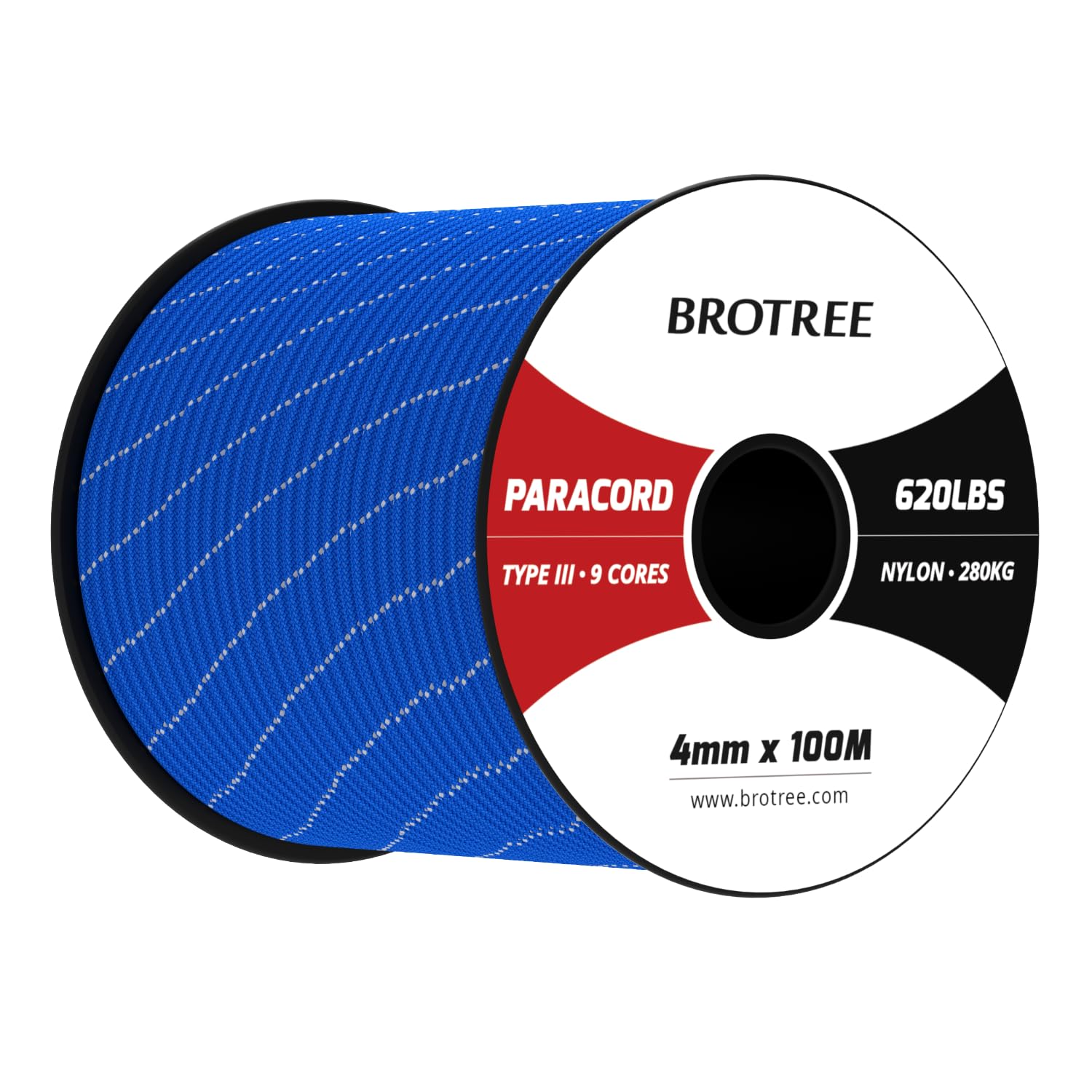 Brotree Paracord 4mm 100M 9 Strands 100% Nylon Rope Type 3 Parachute Cord for Outdoor, Bracelet, DIY - 280kg Breaking Load (Reflective Dark Blue)