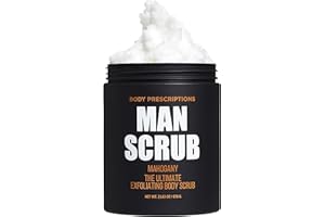 Body Prescriptions Men’s Exfoliating Body Scrub – Ultimate Skin Cleansing Wash in Jar with Twist-Top Lid, For All Skin Types, 21 Ounce (Pack of 1), Mahogany