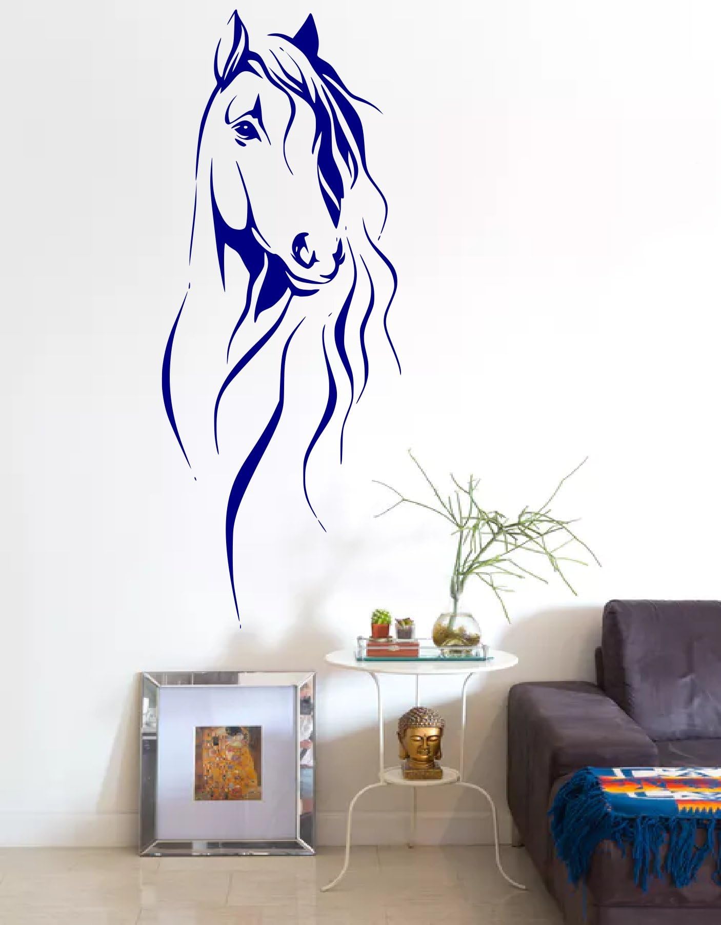 Beautiful Horse Head Transfer Home Decor Wall Art Decal Sticker Modern A40 (Large 49cm x 120cm, Blue)