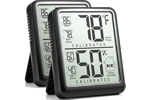 Antonki 2-Pack Room Thermometer, Digital Small Hygrometer Indoor Thermometer Humidity Gauge, Temperature Humidity Meter with Max/Min Record Monitor Sensor for Home, Plants - Battery Included
