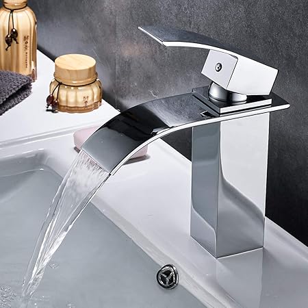 Rovate Waterfall Bathroom Faucet Brass Single Handle Single Hole