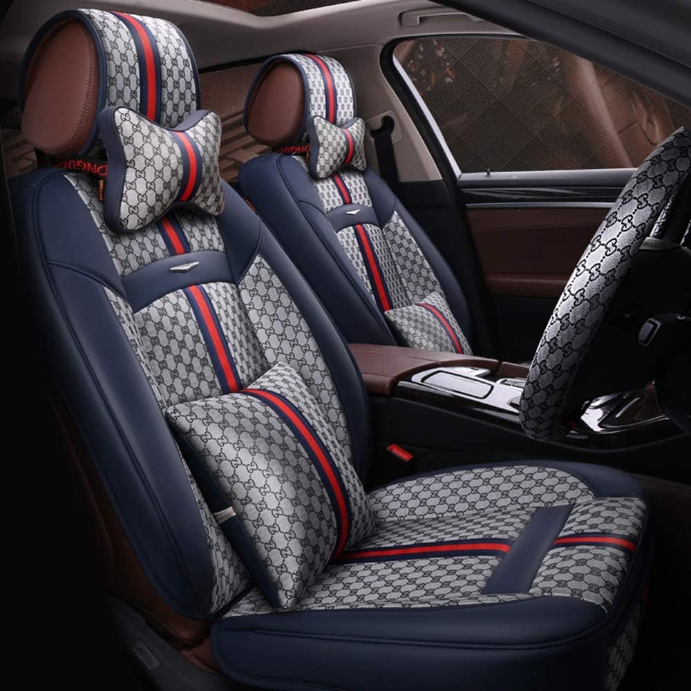 Car Seat Cover, Universal Leather Linen Car Seat Cover, Car Seat Protection Pad 5 Seats Fashion Car Seat Cushion Four Seasons Universal 5D Cushion All-Inclusive Seat Cover Car Mat,Gray