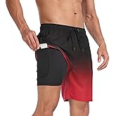 Inloko Mens Swim Trunks with Compression Liner 7 inch Inseam Quick Dry 2 in 1 Beach Board Shorts with Pockets S-3XL