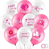 Civaner 60 Pcs Breast Cancer Awareness Balloons 12 Inch Pink Ribbon Balloon | Round Latex Balloons, Fundraisers Community Office Party Decor, Charity Event Survivor Campaign Party Supplies, 10 Designs