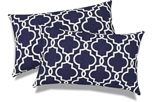 Melody Elephant Outdoor/Indoor Lumbar Pillows, Water Repellent Cushion Pillows, 12x20 Inch, Outdoor Pillows with Inserts for Home Garden, Pack of 2, Carmody Navy