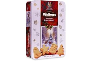 WALKERS Walker’s Assorted Shortbread Cookies in Festive Shapes - Shortbread Cookie Tin (8.8 oz) - Includes Christmas Tree, Bell, Star and Santa Claus Shaped Christmas Cookies in Tin