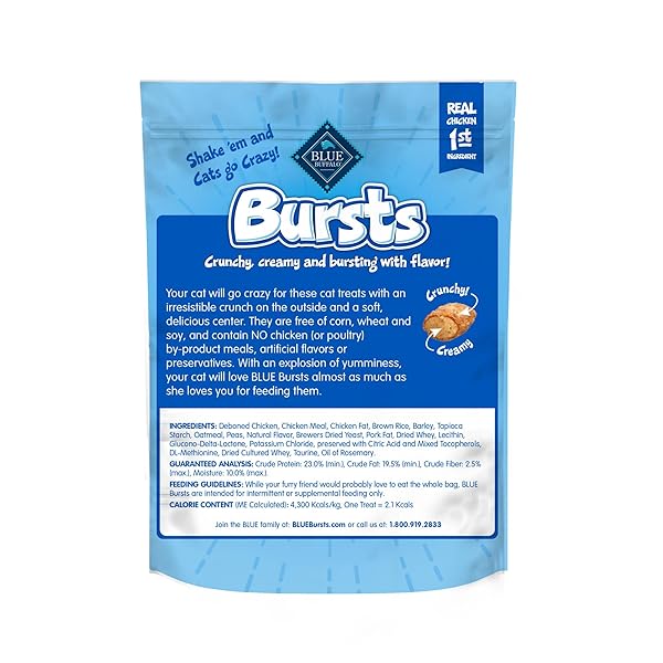 BLUE BUFFALO BURSTS CRUNCHY & CREAMY CAT TREATS, GREAT FOR TRAINING, PAW-LICKIN’ CHICKEN, 5-OZ BAG