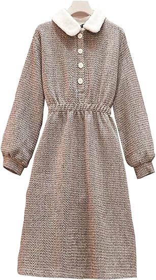 Amazon Alhylaロングワンピース レディース 長袖 チェック柄 ムートンワンピース 大きいサイズ 折り襟 厚手 保温 きれいめ マキシ ワンピース 女性 秋 冬 韓国風 可愛い ワンピース チュニック 通販