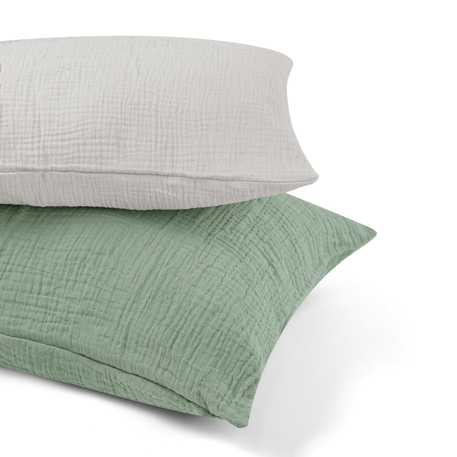 Photo 1 of *** 1 PACK / GREEN *** CARUILI Muslin Toddler Pillowcase for 13 X 18 Pillow, 2 Pack Small Travel Pillow Cases Covers with Envelope Closure, Soft & Breathable Kids Pillowcase for Girls Boys, Grey & Green