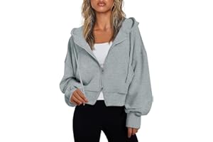 Fisoew Women's Crop Zip Up Hoodies Casual Long Sleeve Hooded Cropped Sweatshirts with Pockets