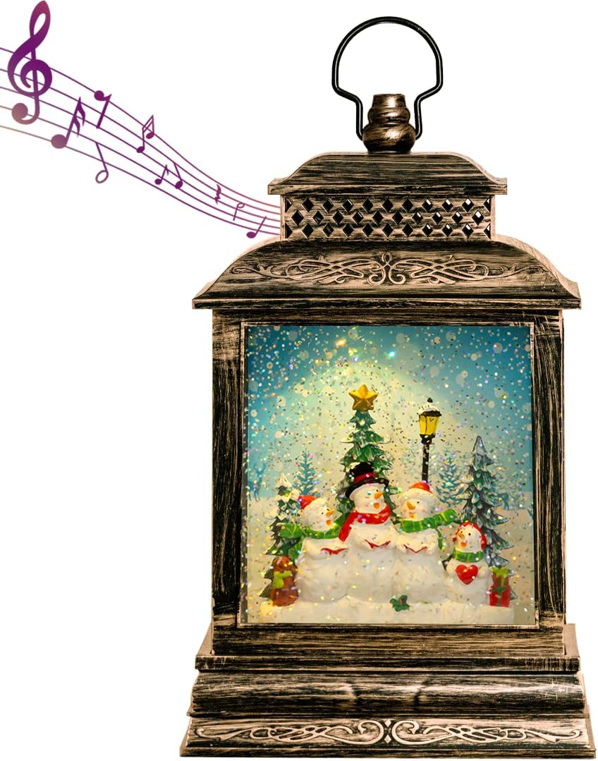 Snow Globes - GOOSH Christmas Snow Globe Lantern Musical Decoration with Battery Operated LED Water Glittering Music Playing with 6H TimerChristmas Home Décor (Snowman-B)