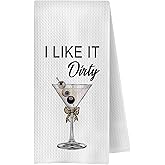 ChenCraty Coquette Leopard Bow Martini Kitchen Towels, Gifts for Martini Cocktail Lovers Dish Tea Towel for Kitchen, I Like It Dirty Cocktail Decorative Hand Towels for Bar Cart, 16x24 Inches