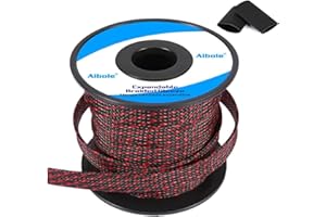 AIBOLE 100Ft-1/2inch PET Expandable Braided Wire Sleeving,Wire Loom Cable Sleeve for TV,Computer,Home Theater,Automotive,Home Industrial,Electrical Wires,Chemical,Protect Cat from Chewing Cords,BlackRed