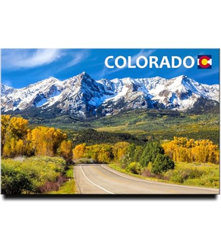 Colorado State Map and Landmarks Collage FMC - Magnete da collezione per frigorifero, motivo: mappa dello stato