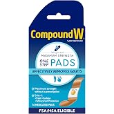 Compound W Maximum Strength Wart Remover One Step Medicated Pads, 14 Ct | Salicylic Acid Wart Removal, Waterproof Bandages, Remove Common &amp; Plantar Warts