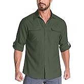 Mens Long Sleeve Sun Protection Shirts UPF 50+ UV Quick Dry Cooling Fishing Shirts for Safari Hiking Travel Camping