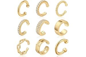 CHISOONBANNER 9Pcs Ear Cuff 14K Gold Plated Ear Cuffs for Women Non Piercing Cartilage Cuff Earrings Ear Clips Jewelry