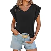Cicy Bell Womens Summer Cap Sleeve T Shirts Casual V Neck Tops Loose Fit Basic Tees