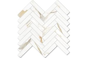 Vamos Tile Herringbone Peel and Stick Backsplash Tile - 10 Sheets Calacatta Gold PVC Self Adhesive Tiles Stick on Wall Tile for Kitchen, Bathroom and Fireplace