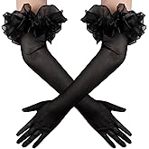 zeasciosd Women's Long Puff Sleeve Oversize Ruffle Cuff Sheer Gloves Tulle Mesh Gloves for Wedding Opera Party Costume