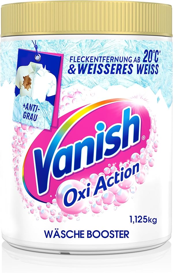 Vanish Oxi Action Powerweiss Pulver – 1 x 1,125 kg – Fleckenentferner und Wäsche-Booster Pulver ohne Chlor – Für weiße Wäsche