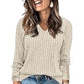 VISLILY Womens-Plus-Size-Dressy-Tops Casual V Neck Long Sleeve Shirts Lightweight Knit Sweaters Comfy Tunics Blouses XL-5XL