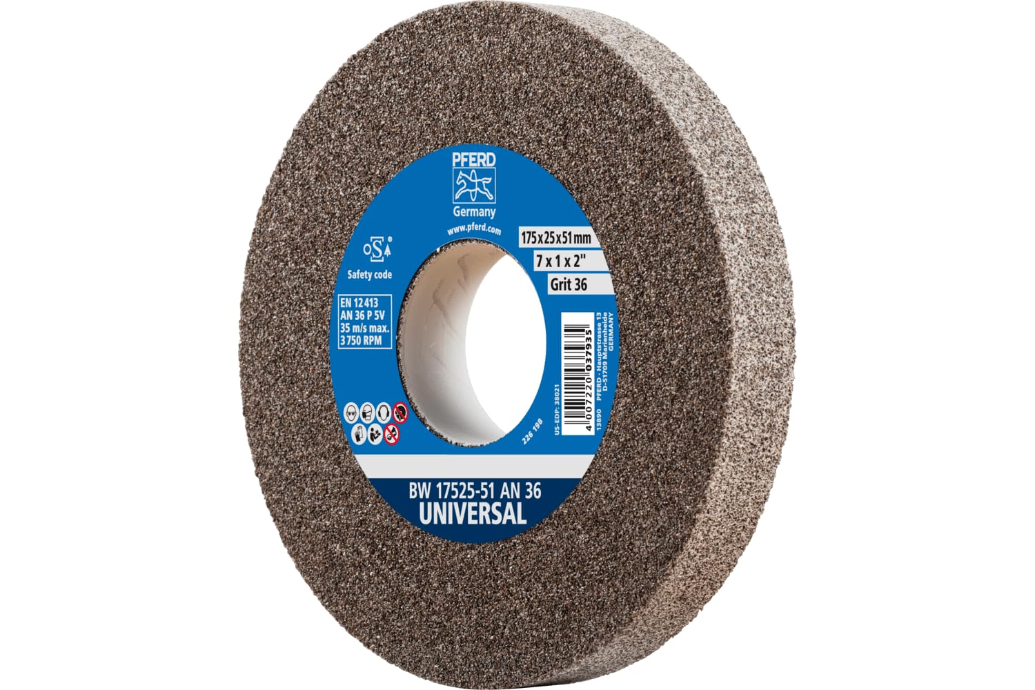 PFERD 39009710 Sanding Disc 175 x 25 x 51 mm Universal Grain Size 36 Normal Corundum – Universal Sanding Disc with Integrated Reducing Sleeve (32 mm)