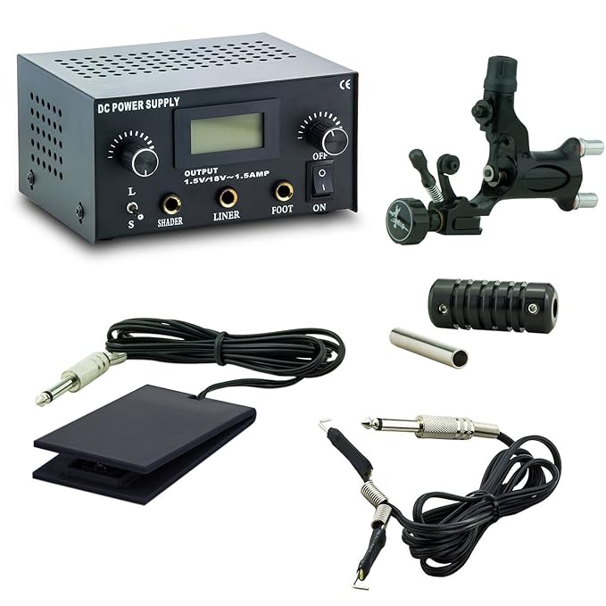 DH / C.D.R. 5 in1 Profi Rotary Tätowier / Tattoo Set mit Rotary Tattoo Maschine, Tattoo Netzteil, Tattoo Fuß Pedal, Clip Cord