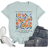 Migxsaf California Poppy Shirt Flower Boho Aesthetic Floral Shirts for Women Vintage Graphic Tees Wildflower Shirt Casual Top