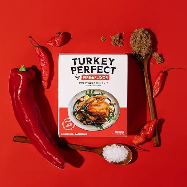 FIRE & FLAVOR SWEET HEAT TURKEY BRINE KIT – SEASONINGS FOR ROASTING, GRILLING, SMOKING, AND FRYING TURKEYS – INCLUDES BRINING BAG