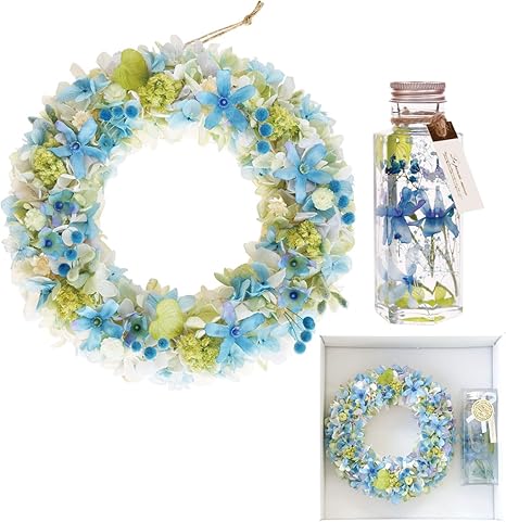 Amazon 花まりか 母の日 ギフト 桜 リース ハーバリウム セット 花 プレゼント C ブルースターセット プリザーブドフラワー オンライン通販