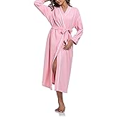 ANLIQI 100% Cotton Robe for Women Long Sleeve Knit Kimono Soft Lightweight Bathrobe Ladies Loungewear with Pockets S-2XL