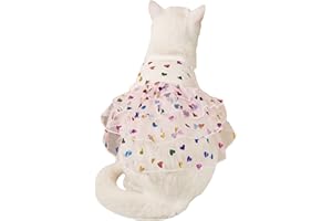 QWINEE Heart Ruffle Mesh Dog Costume Cat Princess Dress Birthday Wedding Christmas Party Puppy Kitten Skirt Pink XS