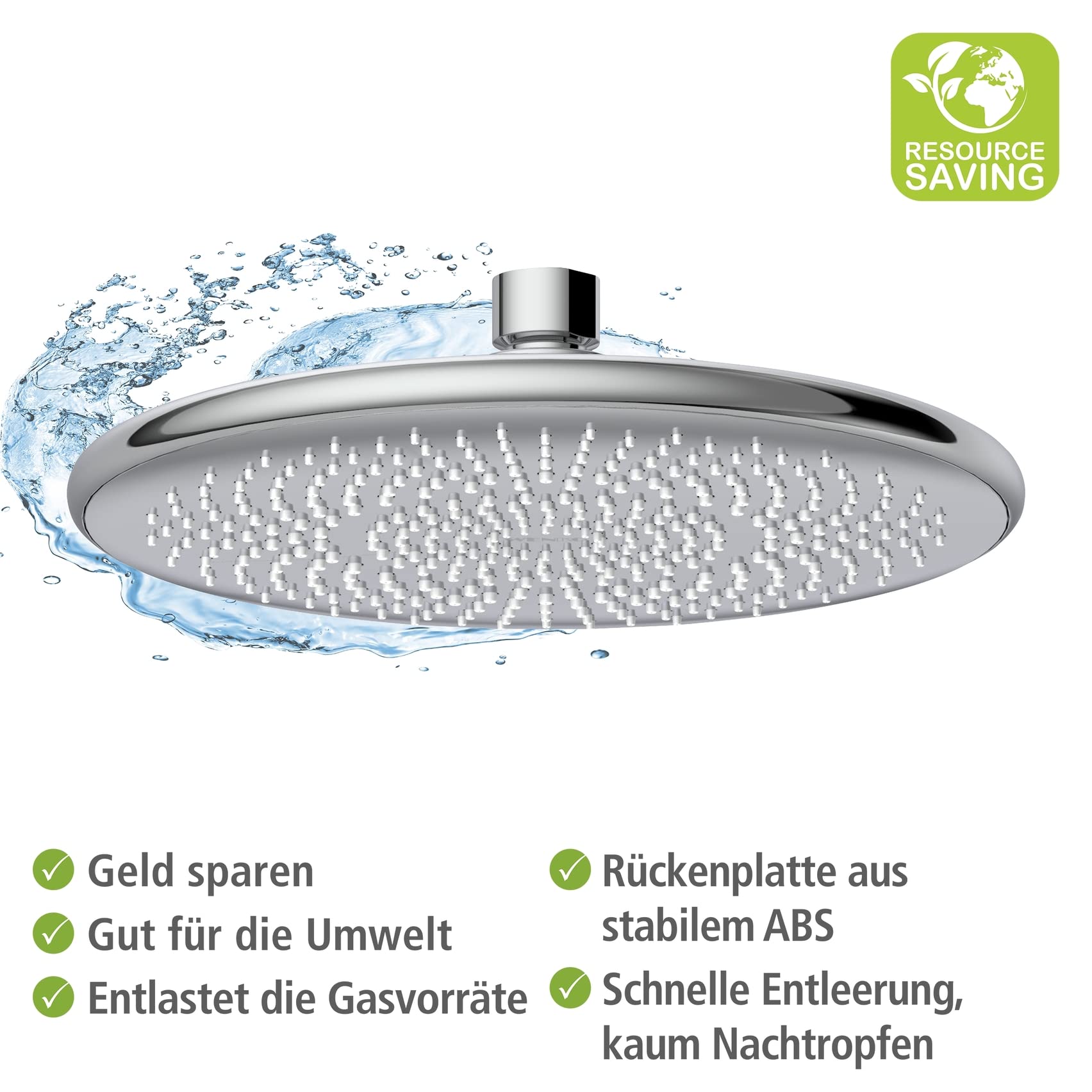WENKO Wasserspar Regenduschkopf Watersaving, Kopfbrause mit Wasserspar-System, ABS, Chrom/Grau, rund, Ø 22,5 cm 4