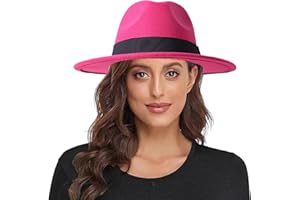 Lanzom Classic Fedora Hats for Women Lady Wide Brim Felt Panama Hat with Belt Buckle