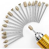 Diamond Grinding Burr Bit Set，20Pcs Rotary Tool Accessories Stone Carving Set with 1/8 inch Shank for Stone Ceramic Glass Car