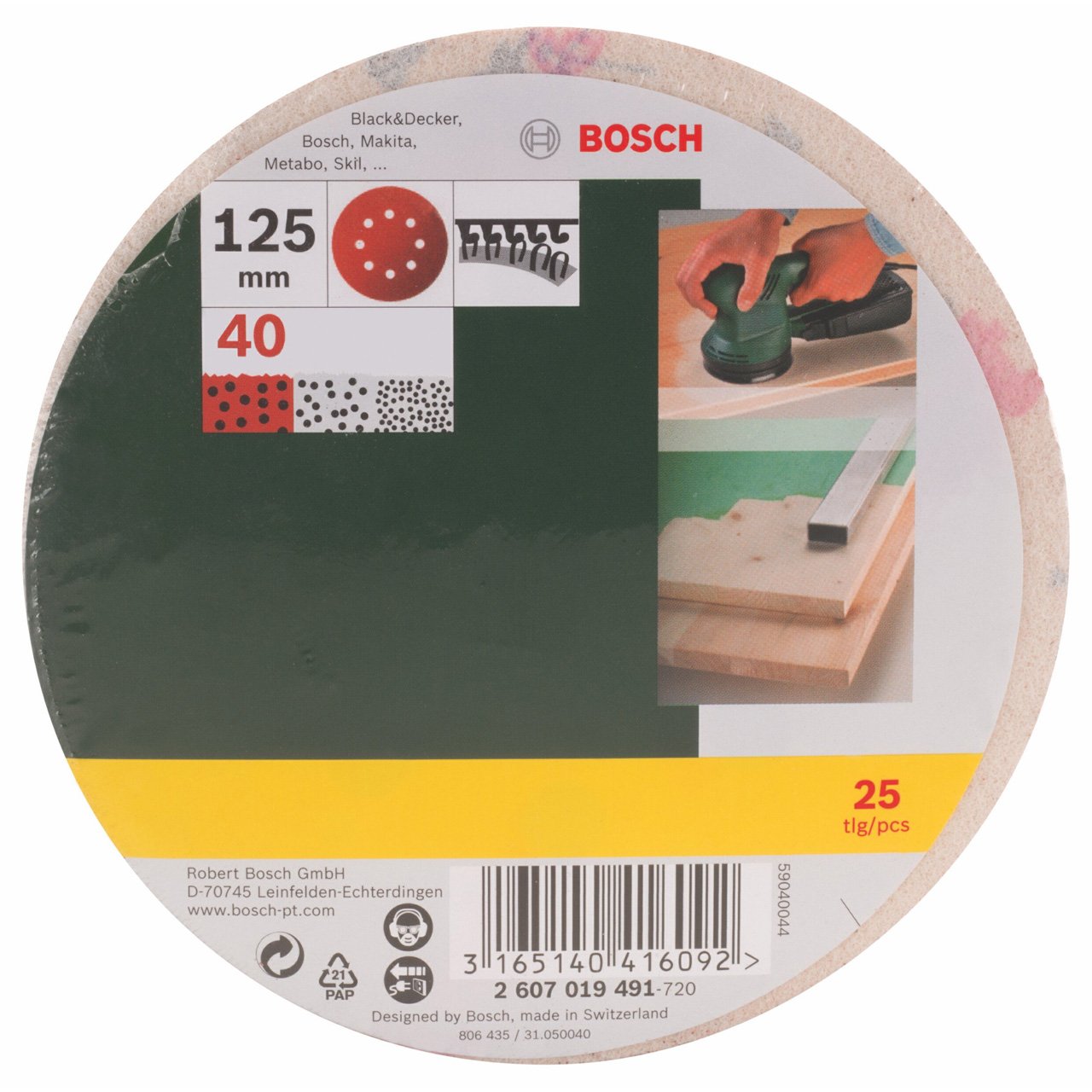 Bosch 2607019491 Sanding Sheet Set for Random Orbit Sanders (25-Piece)