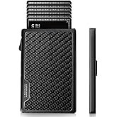 LORZOR Carbon Fiber Wallet for Men, 0.3IN Ultra-slim Minimalist Card Holder with Money Clip, Trigger Button for Quick Card Access, Ultra-light Aerospace Aluminum, RFID-Blocking, Gift Box