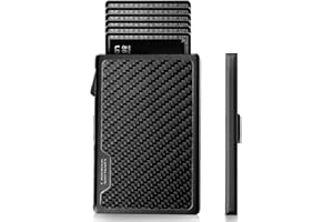 LORZOR Carbon Fiber Wallet for Men, 0.3IN Ultra-slim Minimalist Card Holder with Money Clip, Trigger Button for Quick Card Access, Ultra-light Aerospace Aluminum, RFID-Blocking, Gift Box