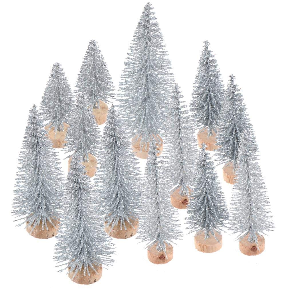 Peerless 15Pcs Mini Sisal Trees with Wood Base Artificial Christmas Pine Trees Ornaments for Winter Snow Miniature Scenes DIY Christmas Crafts Xmas Holiday Home Desk Tabletop Decor