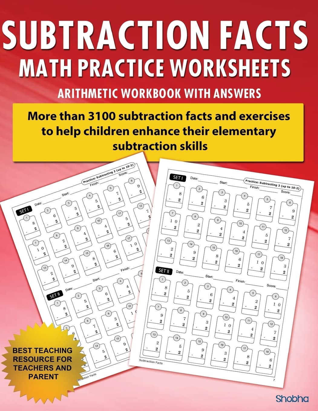 Subtraction Facts Math Practice Worksheet Arithmetic Workbook With Answers: Daily Practice guide for elementary students and other kids: Volume 1 (Elementary Subtraction Series)