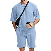 JMIERR Mens Casual Oversized Short Sets 2 Piece Summer Outfits Raglan Sleeve T-shirts & Shorts Tracksuit