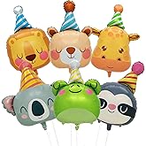 HOLTIOCLAN 6 Pcs Animal Balloons Giant Bear Giraffe Lion Koala Frog Sloth Safari Foil Balloon Jungle Animal Balloons Zoo Wild One Birthday Party Baby Shower Decorations