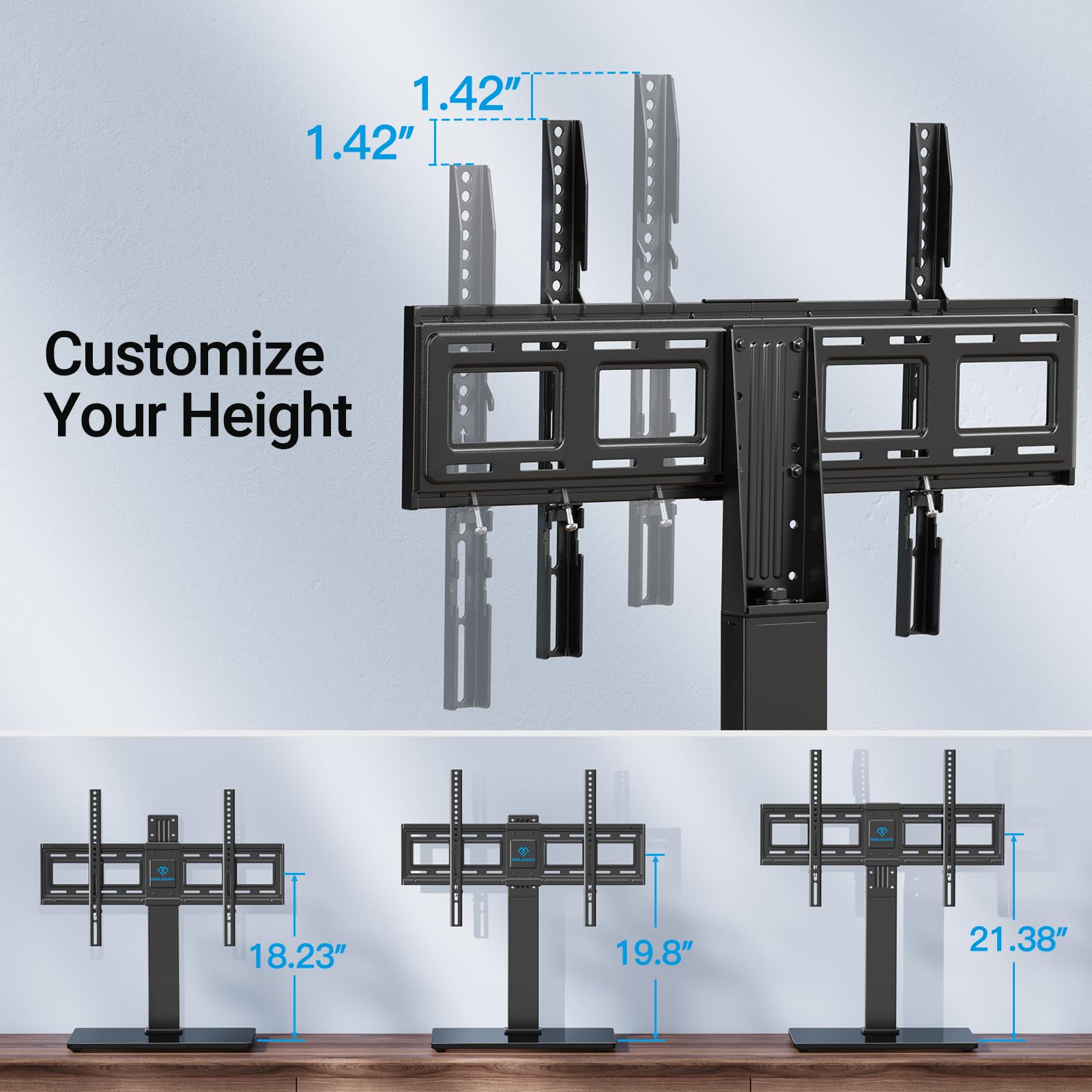 PERLESMITH Universal Swivel TV Stand Base, Table Top TV Stand for 37-75 inch LCD LED TVs, Height Adjustable TV Mount Stand with Tempered Glass Base, VESA 600x400mm, Holds up to 99lbs, PSTVS13