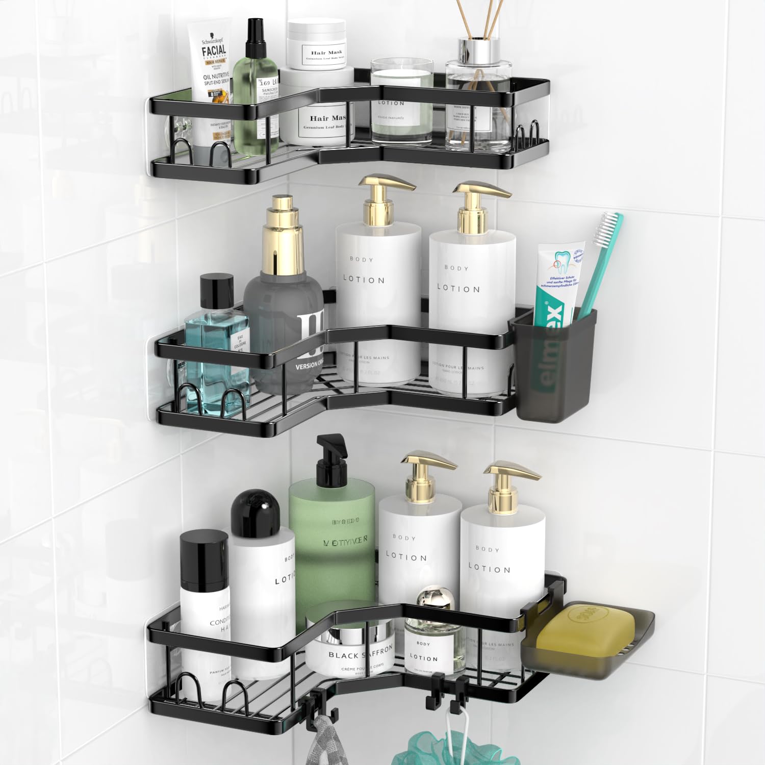 AKTECKE Corner Shower Caddy Bathroom Organizer: Stainless Steel Adhesive Shower Rack - 3Pack No Drilling Shower Shelf - Rustproof Bathtub Organizer Image