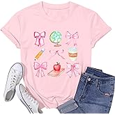 Teacher Shirts Womens Bow Teacher Graphic Tees Cute Teacher Appreciation Gifts Shirt Summer Casual Short Sleeve Tops