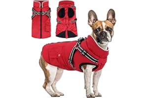 Keggs Dog Coat with Harness Winter Dog Coat Fleece Dog Jacket Waterproof Dog Coat Zipper Dog Jacket Puppy Coat Small Dog Clothes Dog Coat with Reflective Harness for Smal Medium Large Dogs Red S