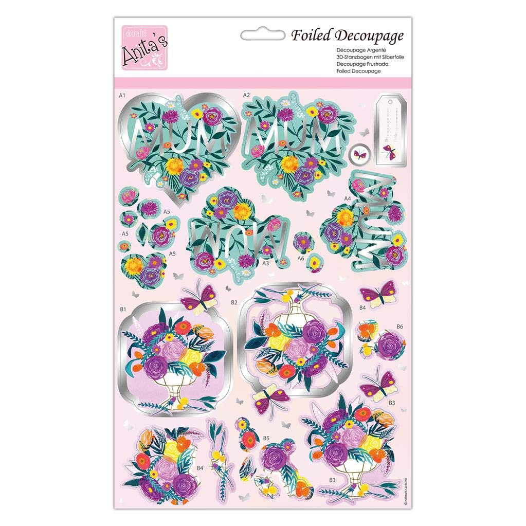 Anita's A4 Mum's The Word Foiled Decoupage Sheet, Accessories Supplies For Craft, Paper Craft, Scrapbooking, Card Making, Origami, Ideal for Adult Craft, Adds Textured Pattern To Craft Projects